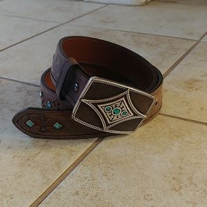 Ariat 34 inch brown belt with turquoise rhinestone